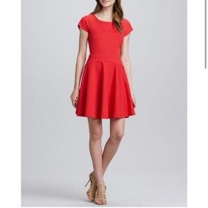DVF Diane Von Furstenberg Delyse Fit Flare Dress Red Cap Sleeve Stretch Scoop 12